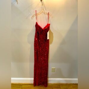 Red Sequin Corset Gown with split